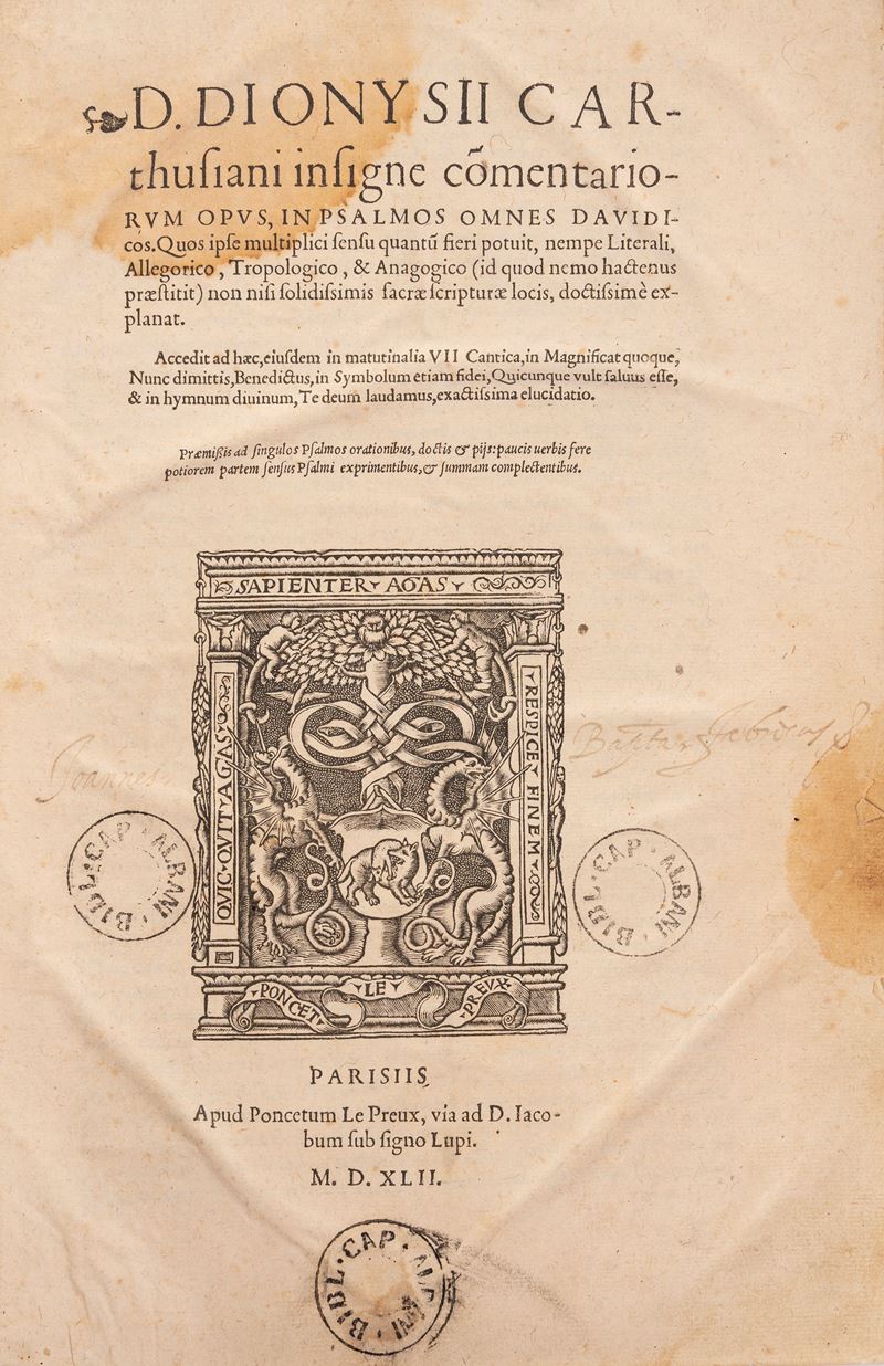 D. Dionysii Carthusiani insigne comentariorum Opus in Psalmos Omnes Davidicos