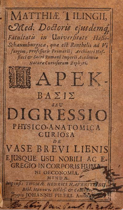 Parekbasis seu Digressio physico-anatomica curiosa de vase brevi lienis ejusque usu nobili ac egr...