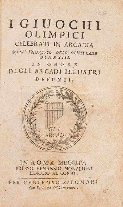 Venanzio Monaldini, I giuochi Olimpici celebrati in Arcadia nell’ingersso dell’Olimpiade DCXXXIII