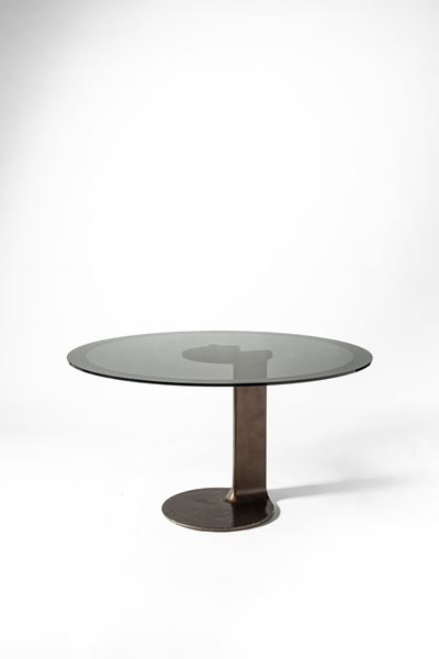 Poggi, Tavolo modello TL59, bronzo brunito e vetro molato (1975)