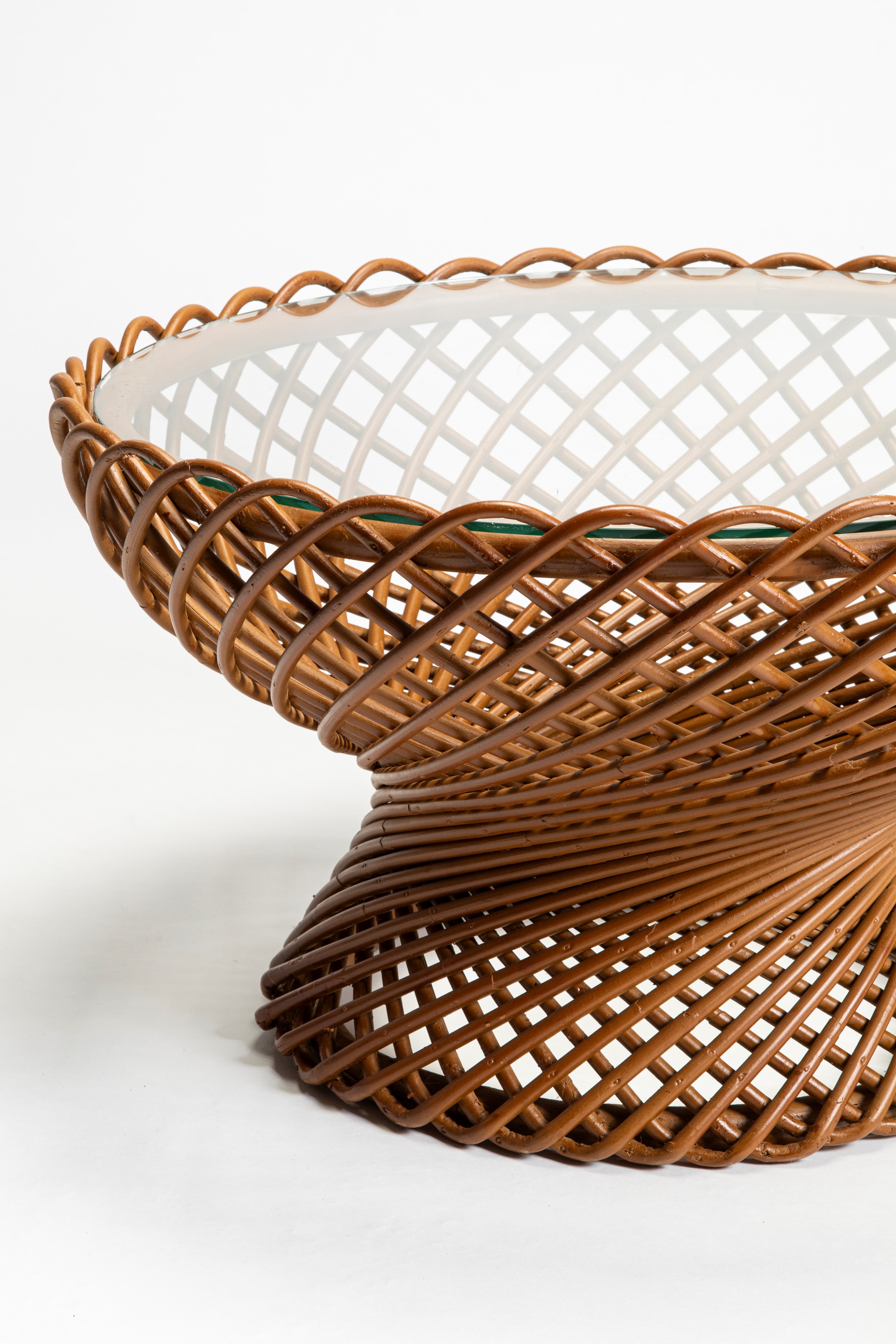 Franco Albini, Franca Helg - Tavolino modello “Primavera”, canna d’India con piano in cristallo m...