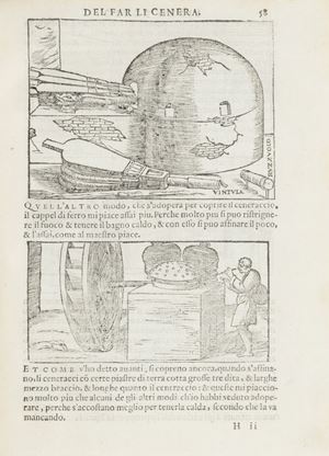 Terza edizione della più importante opera sulla metallurgia e l'attività mineraria di età pre-moderna, contenente interessanti capitoli sull'alchimia e illustrata da precise incisioni. Prima edizione nel 1540, seconda nel 1550, sempre a Venezia. Brunet I, 954; Duveen, p. 79; Adams B, 2085. Pirotechnia. Li diece libri della pirotechnia nelli quali si tratta non solo la diversità delle minere
