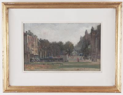 Piazza Montgomery a Bruxelles, olio su tavoletta in cornice