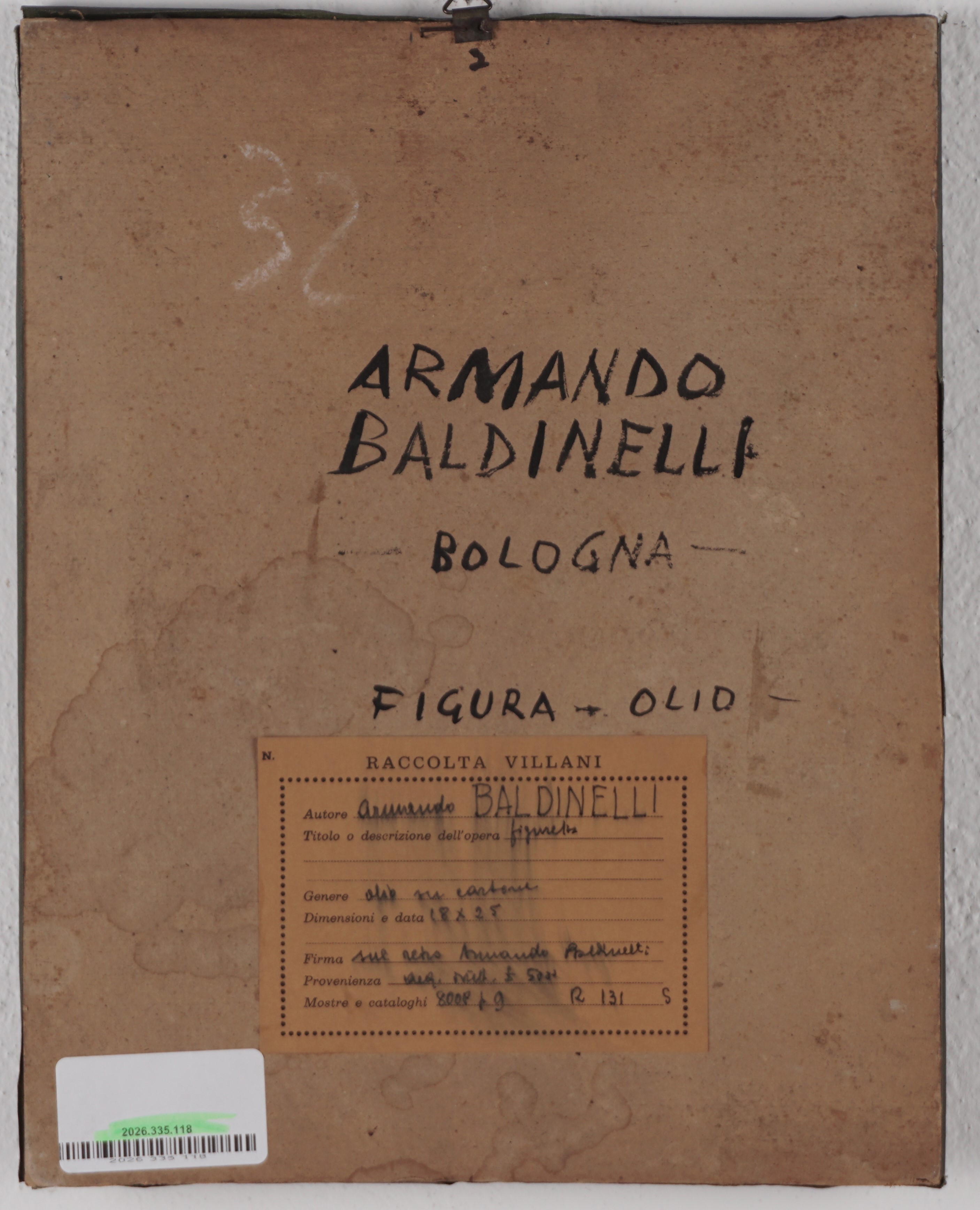 Armando Baldinelli - Figura, olio su cartoncino in cornice