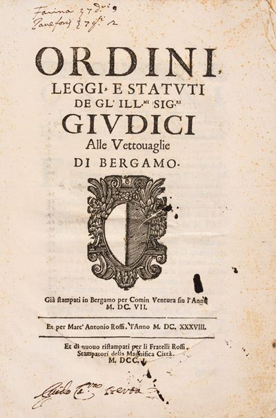 Ordini, leggi e statuti, 1701