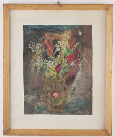 Autore del XX secolo, Vaso con Fiori, olio su cartoncino in cornice