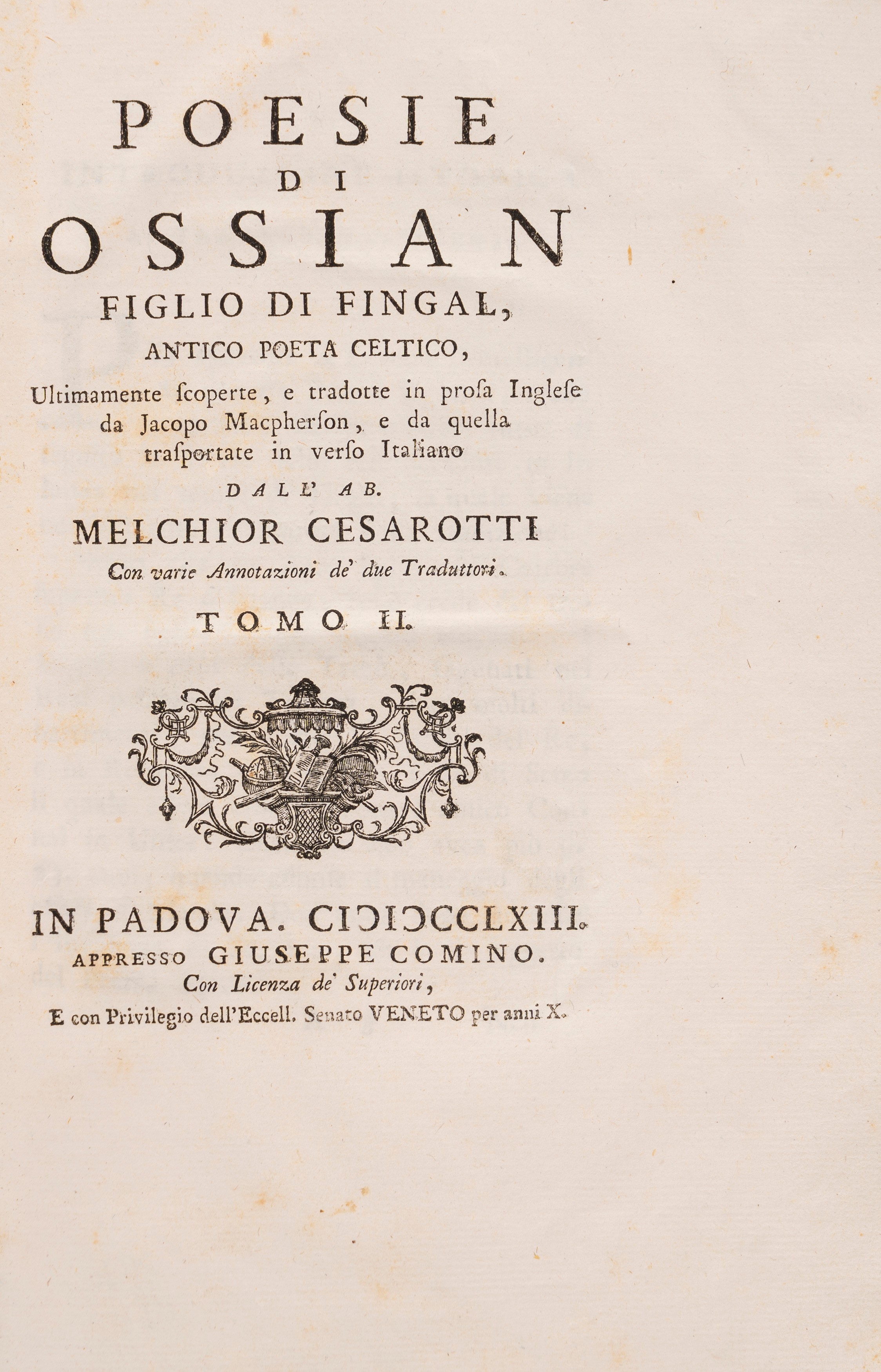 Malchiorre Cesarotti - Melchiorre, Poesie di Ossian, prima traduzione italiana (1763)