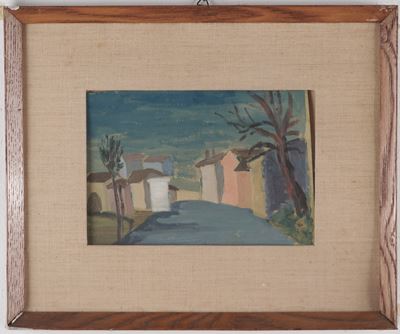 Paesaggio, olio su cartoncino in cornice
