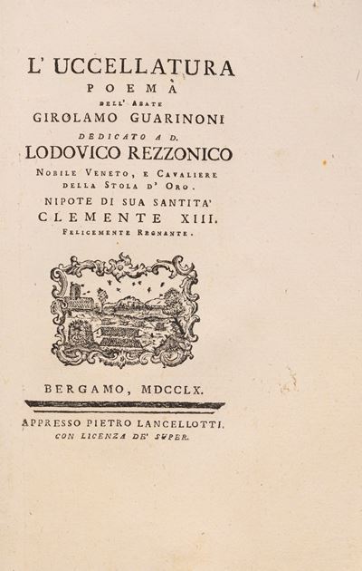 L'uccellatura, incisione in legno (Bergamo), 1760