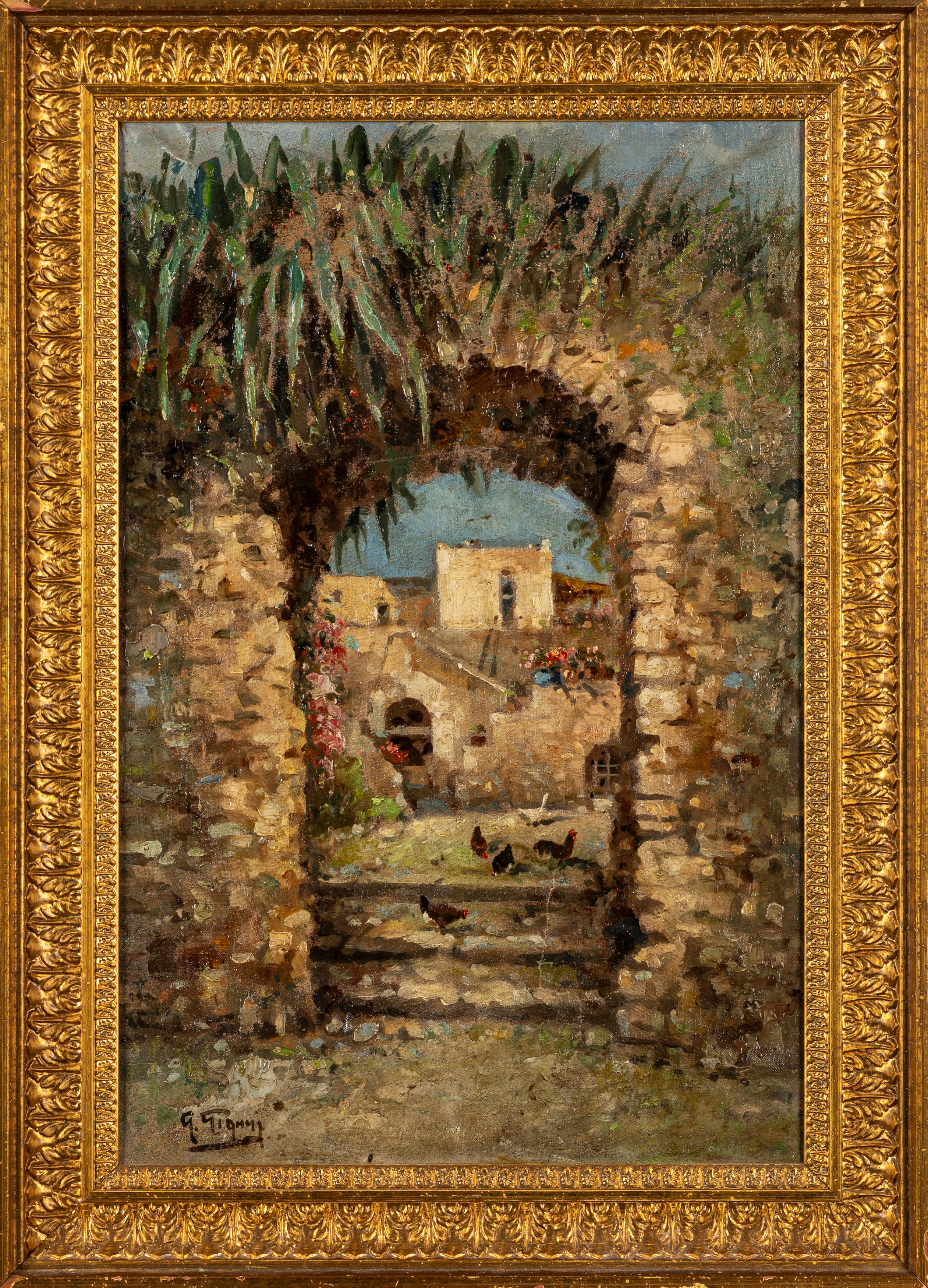 Scuola Napoletana, Prima Metà del XX Secolo - G. Gianni, Paesaggio con casolare, olio su tela