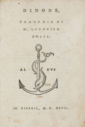 Poligrafo instancabile, la produzione di Tragedie doniana è piuttosto vasta: se ne contano 8, tutte stampate e ristampate tra il 1543 e il 1567, per i tipi di Giolito e Aldo. La Didone - qui in prima edizione - propone la vicenda virgiliana con variazioni da Sofocle e Euripide, ed è dedicata al Senatore Stefano Tiepolo dall'attore veneziano Tiberio d'Armano.  Tragedie