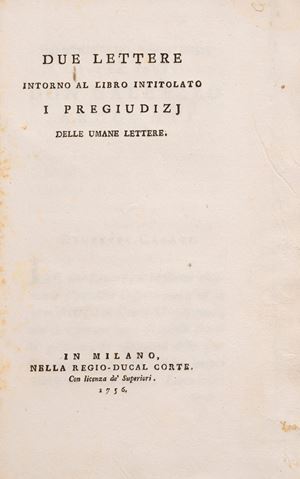 Due Lettere intorno al libro intitolato i pregiudizj delle umane lettere