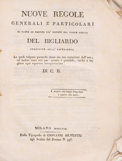 Silvestri, Nuove regole generali e particolari del bigliardo