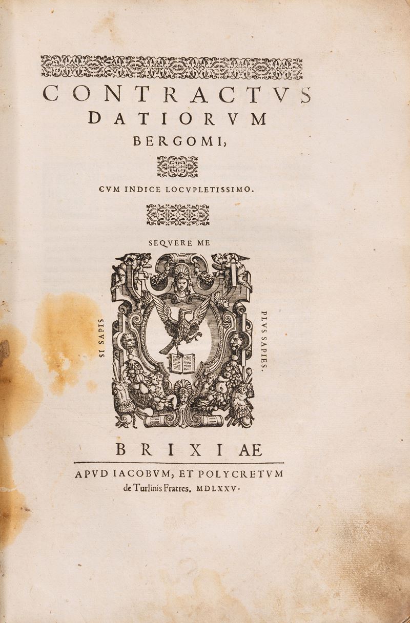 Contractus Datiorum Bergomi cum indice locupletissimo