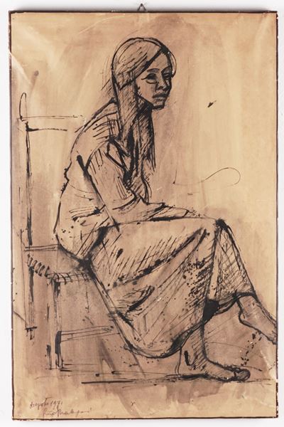 Figura femminile, china su carta (1971)