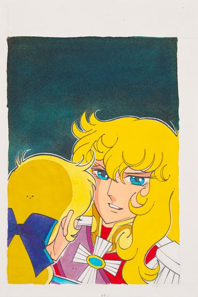 Lady Oscar — Oscar e Rosalie, matita, tempera e acquerello su cartoncino (1983)