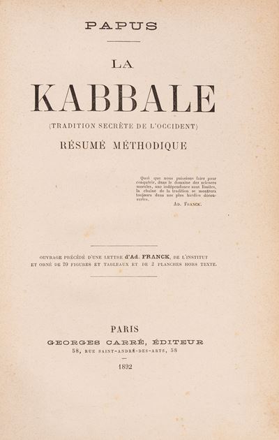 La Kabbale, ricchissima miscellanea di occultismo (Cabala, chiromanzia e tarocchi), 1892