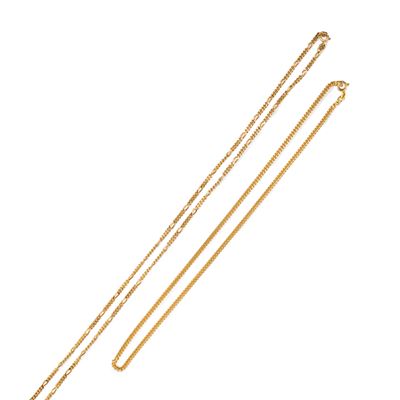 Due collane, maglie a catena piatta in oro giallo 18k