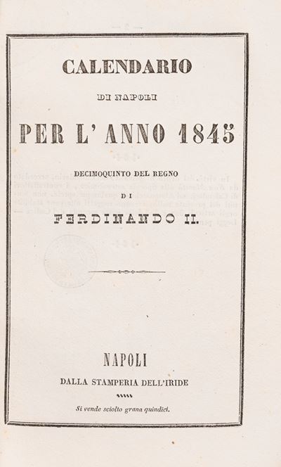 Napoli, Calendario per l’anno 1845 “Souvenir”, legatura in pieno marocchino rosso con decorazioni...