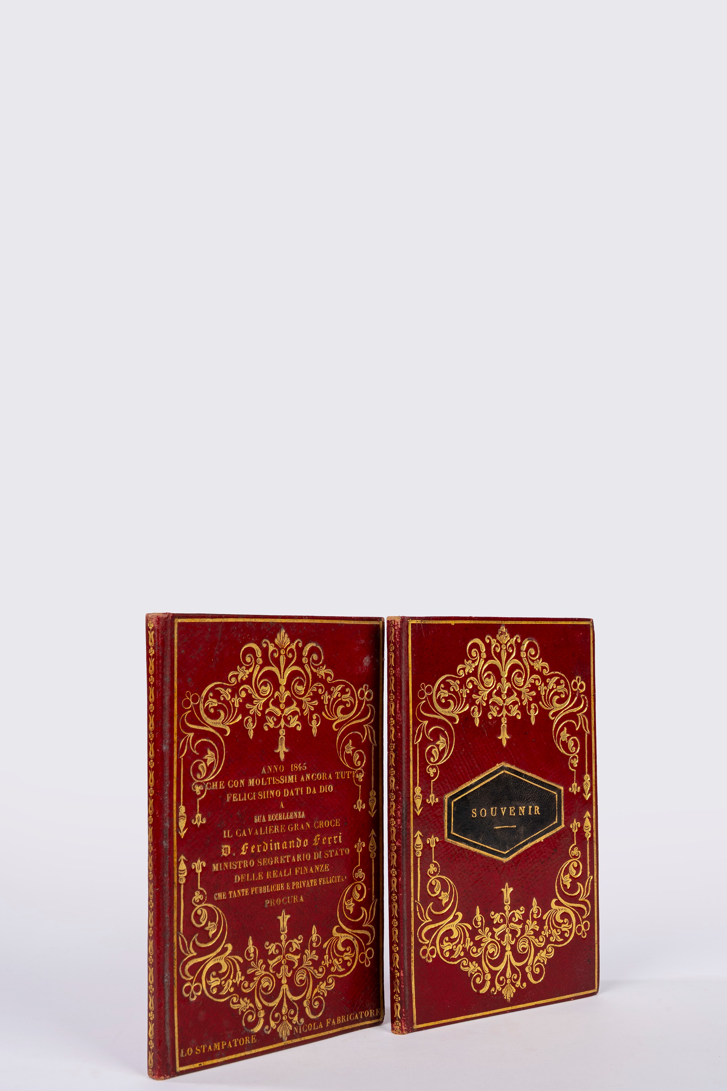 Napoli, Calendario per l’anno 1845 “Souvenir”, legatura in pieno marocchino rosso con decorazioni...