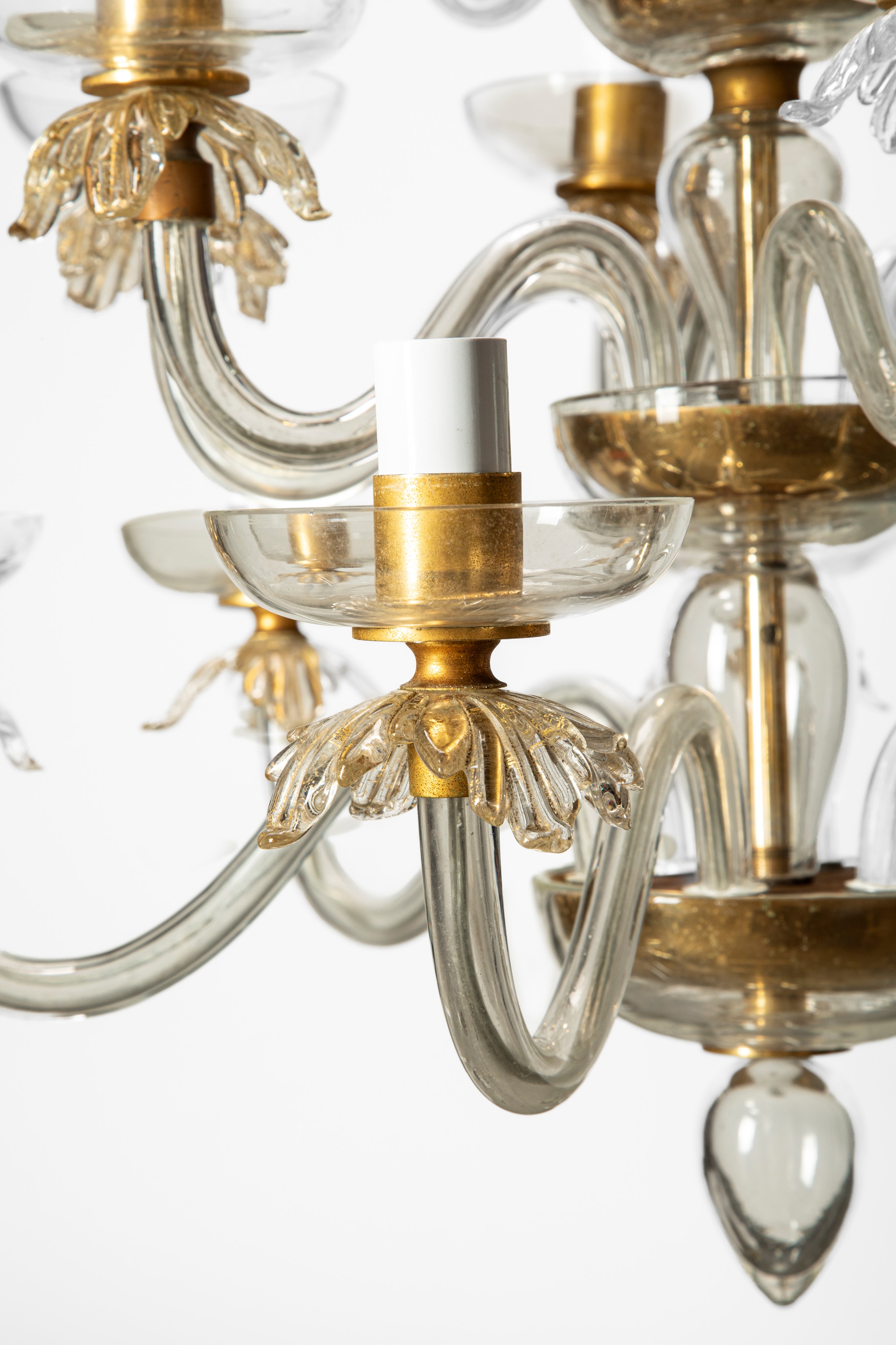 Seguso Vetri D'arte - Lampadario, vetro e ottone con foglia d’oro, circa 1940