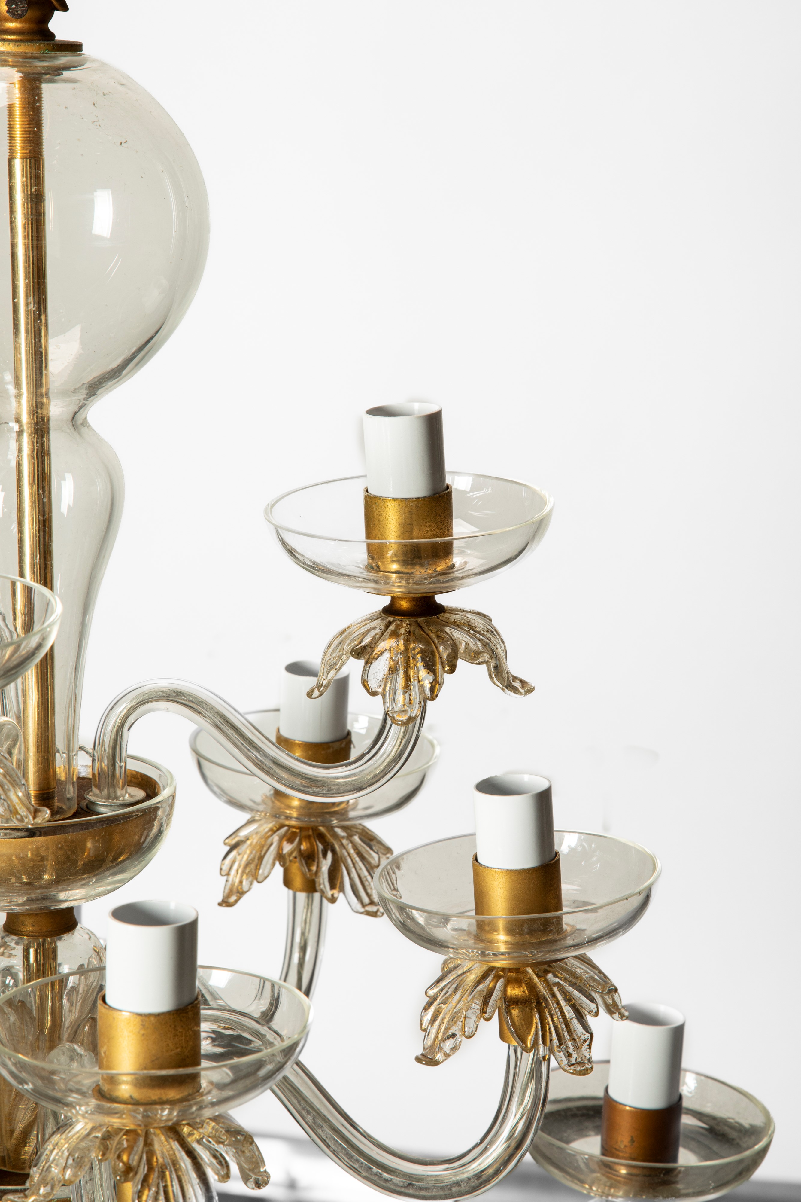 Seguso Vetri D'arte - Lampadario, vetro e ottone con foglia d’oro, circa 1940