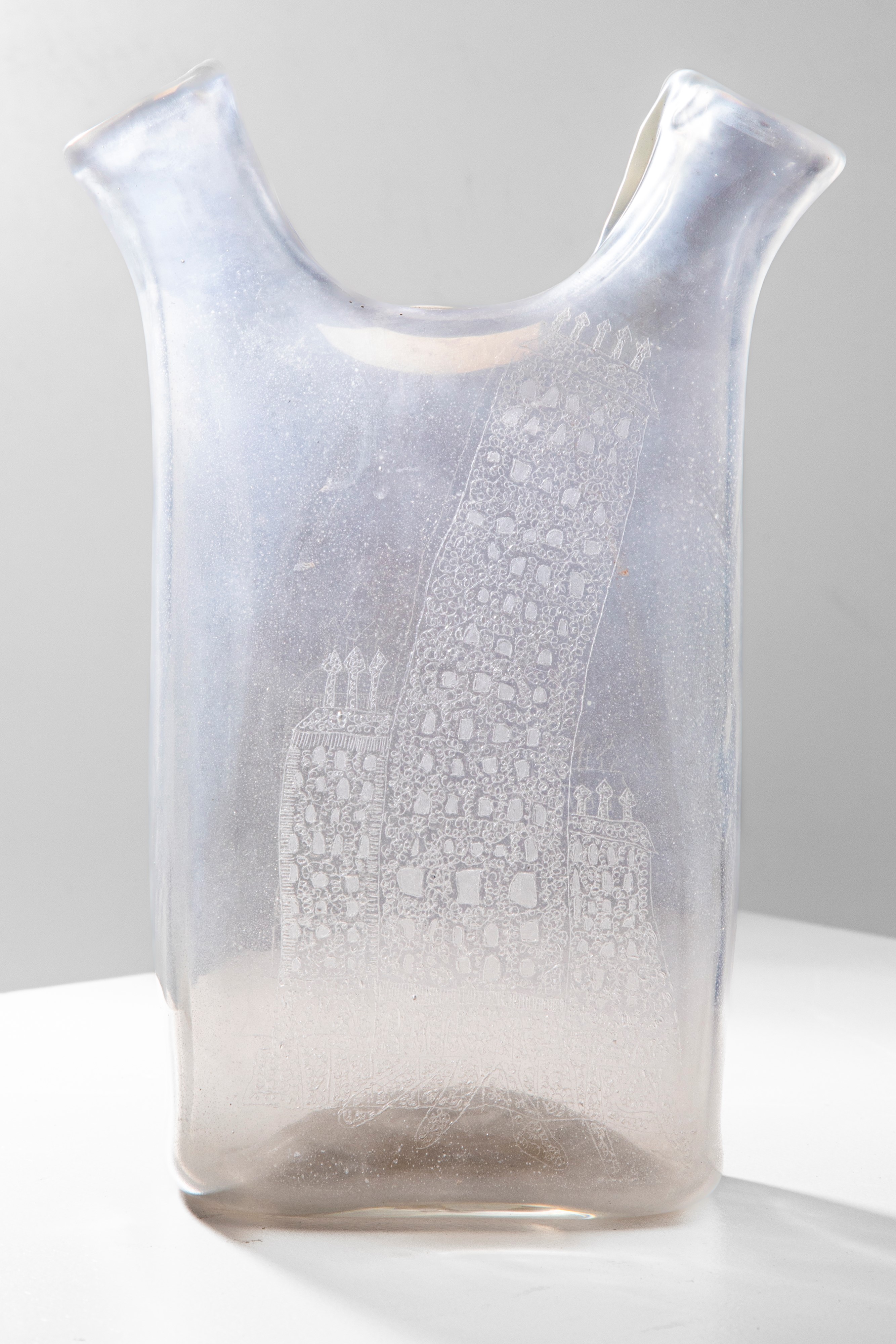 Serena dal Maschio - Vaso inciso “Movimento verticale”, vetro soffiato trasparente (1952)
