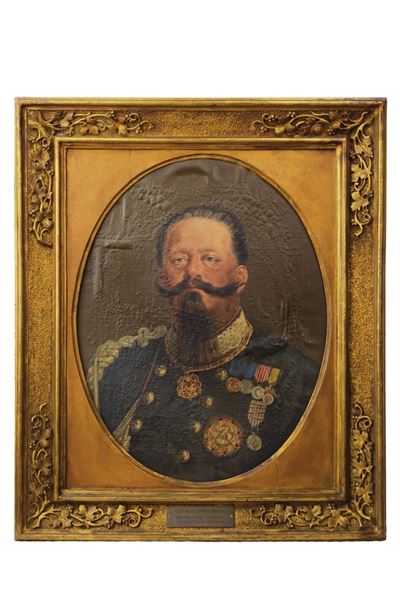 Vittorio Emanuele II di Savoia, Regno d’Italia, olio su tela (XIX secolo) con uniforme e collare ...