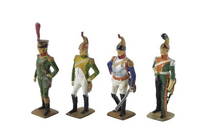 Gustave Vertunni, Lotto di quattro soldatini del Primo Impero in metallo dipinti in policromia (c...