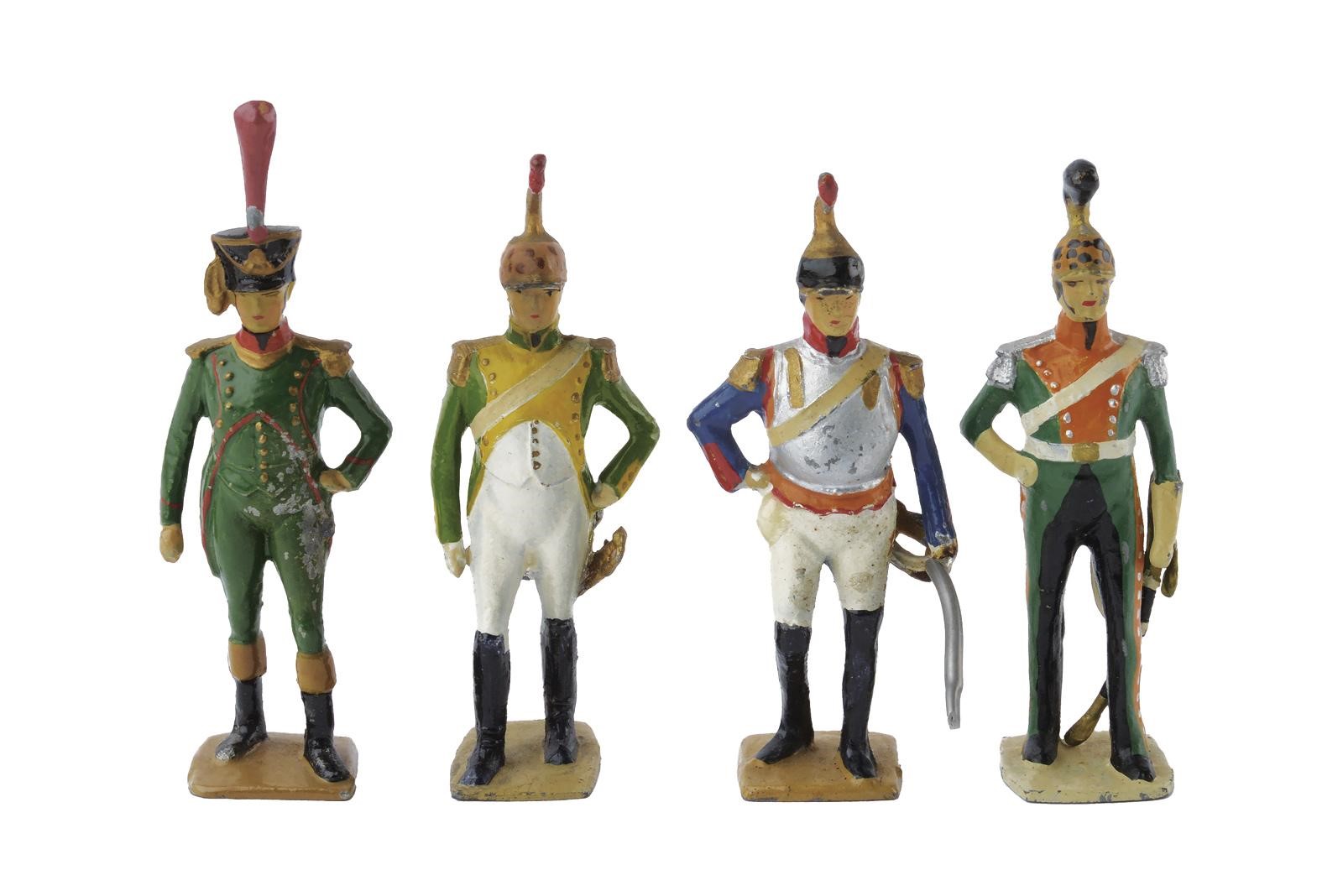 Gustave Vertunni, Lotto di quattro soldatini del Primo Impero in metallo dipinti in policromia (c...