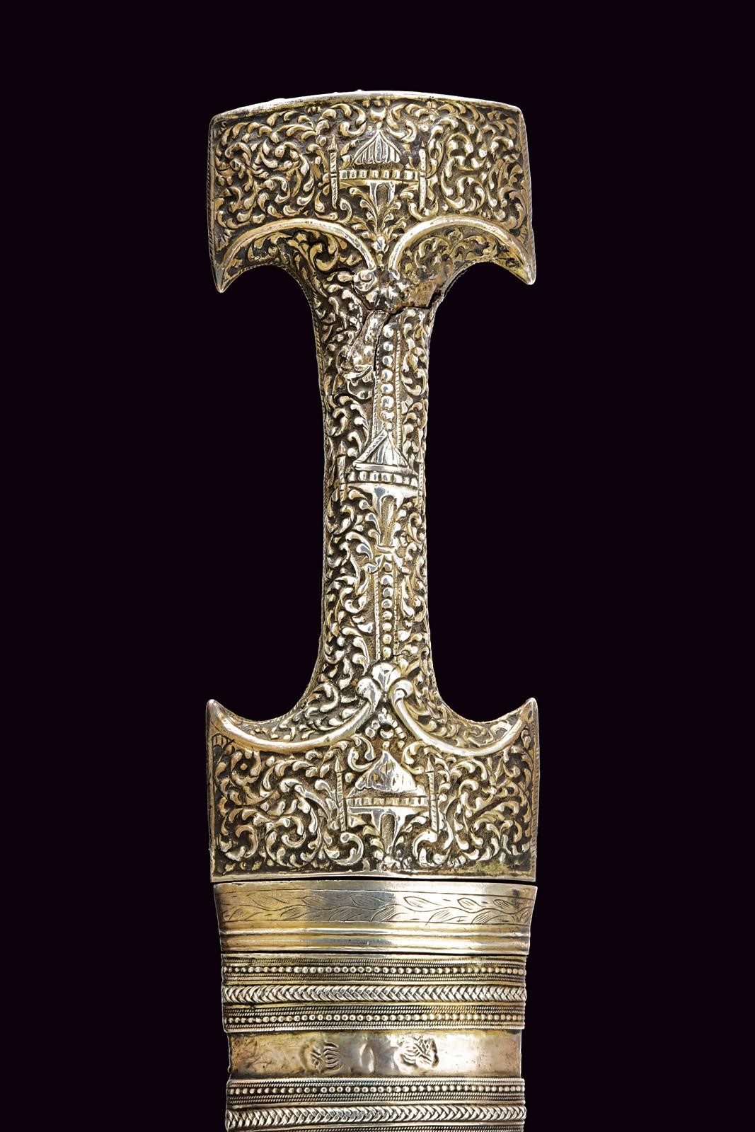 Turchia, Lunga jambiya in argento, XIX secolo