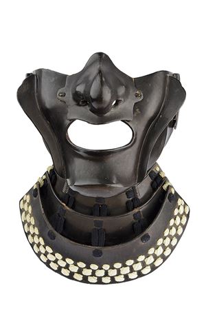 A black-lacquered iron Nerikawa Ryubu menpo