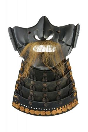 A beautiful black lacquered iron Ryubu Menpo