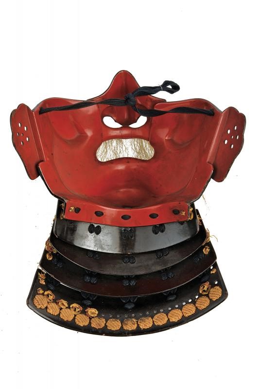 Ryūbu menpō, Me-no-shita-men, ferro laccato nero (periodo Edo)
