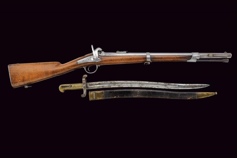 Francotte (attrib.), Carabina a luminello Minie-Petrovic-Francotte con baionetta, Principato di S...