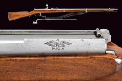 Dreyse, Raro fucile mod. 1841 con baionetta, canna rigata e otturatore marcato “DANZIG”