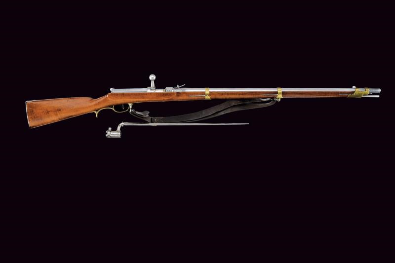 Dreyse, Raro fucile mod. 1841 con baionetta, canna rigata e otturatore marcato “DANZIG”