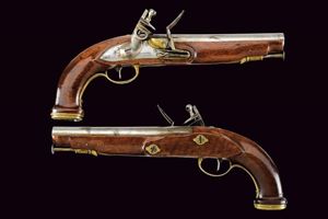 A rare and interesting pair of Royal Guard officer's flintlock pistols