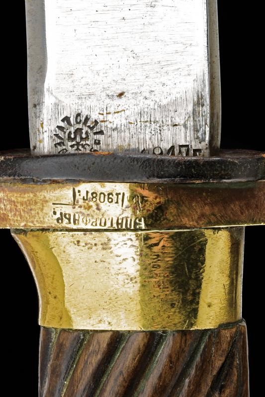 Russia imperiale, Shasqua da truppa dei dragoni, lama curva con marchi di Zlatoust (1908)