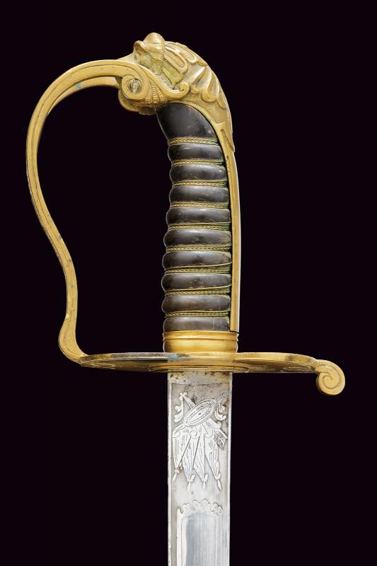 Spada da ufficiale subalterno della Guardia Civica, Modello 1847, lama in acciaio con decorazioni...
