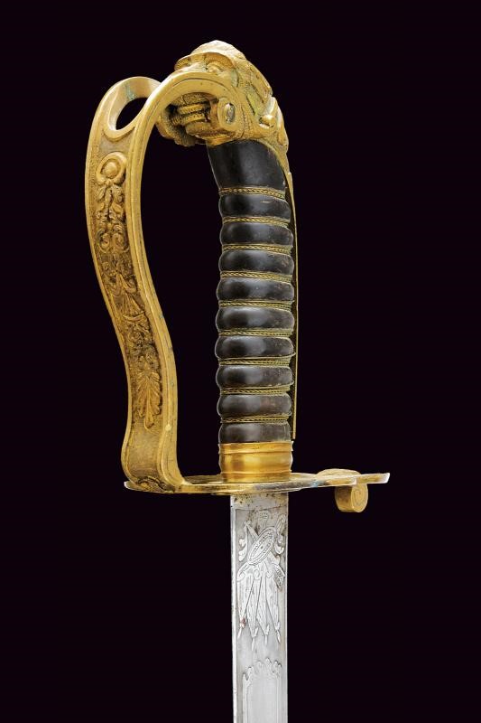 Spada da ufficiale subalterno della Guardia Civica, Modello 1847, lama in acciaio con decorazioni...
