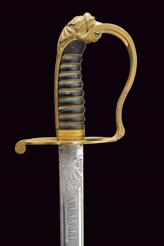 Spada da ufficiale subalterno della Guardia Civica, Modello 1847, lama in acciaio con decorazioni...