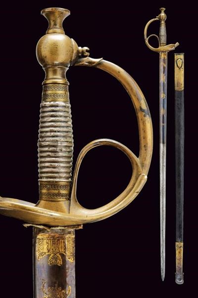 Spada Albertina mod. 1833, lama incisa e dorata su fondo blu, circa 1840
