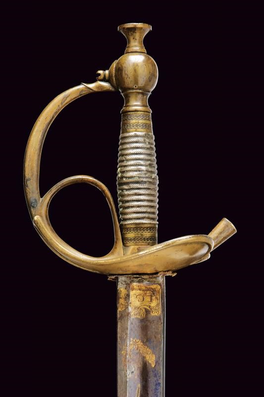 Spada Albertina mod. 1833, lama incisa e dorata su fondo blu, circa 1840