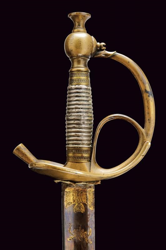 Spada Albertina mod. 1833, lama incisa e dorata su fondo blu, circa 1840