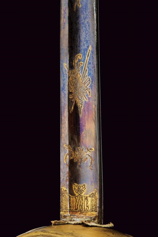 Spada Albertina mod. 1833, lama incisa e dorata su fondo blu, circa 1840