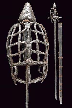 A basket-hilted sword