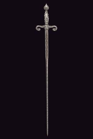 A silver hilted rapier with scenes from the Labours of Hercules