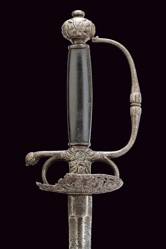 Arma bianca d’età barocca, spadino con lama esagonale e fornimento in ferro (inizio XVIII secolo)