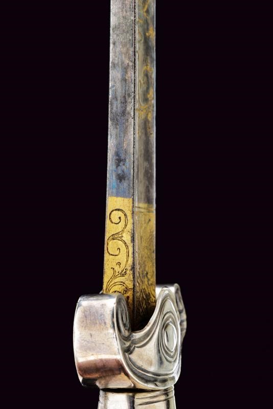 Arma bianca (Regno delle Due Sicilie), Paloscio da caccia con lama incisa dorata e fornimenti in ...